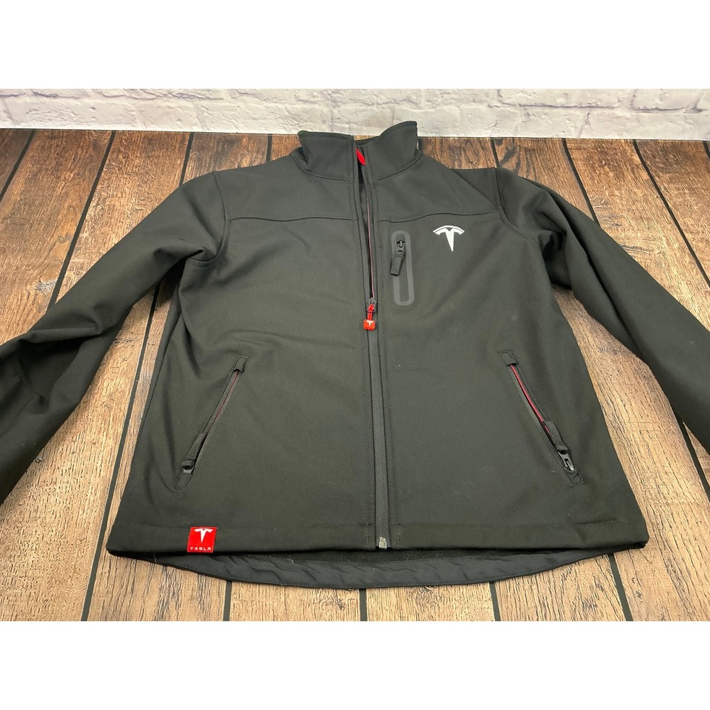 Tesla Men's Black Softshell Full Zip Jacket Coat Embroidered Logo Size S Small